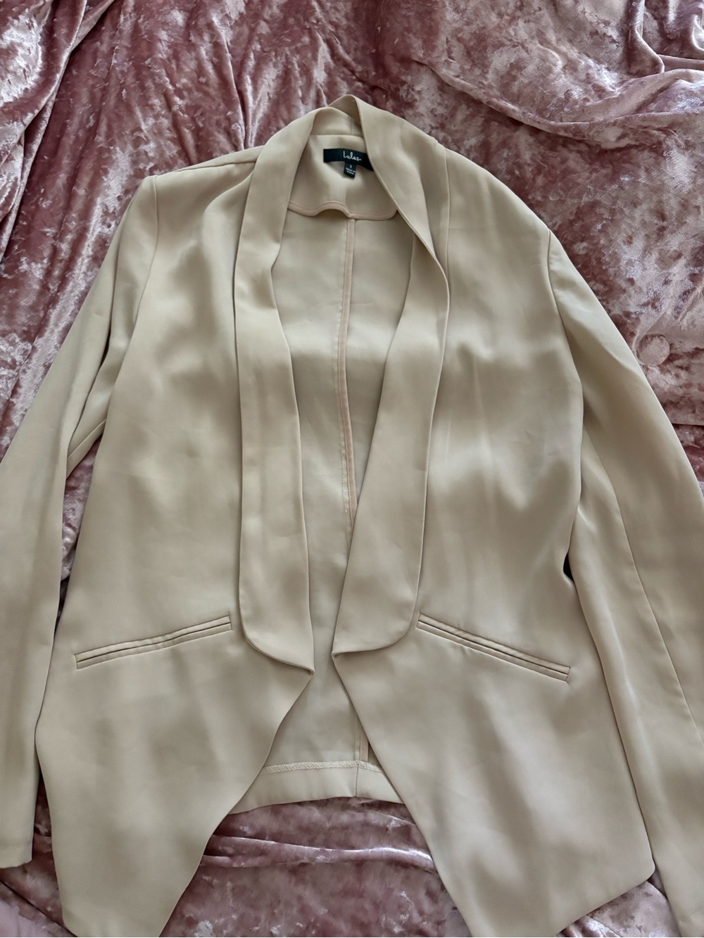 Lulu's Light Beige Draped Open-Front Blazer